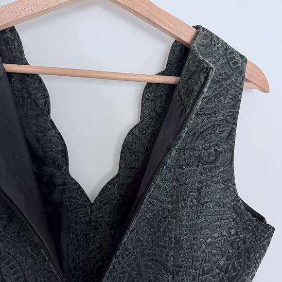 Venus Scalloped Collar Sleeveless Dress Wmns 6 Moss Green V-Neck Sheath Party - Picture 6 of 12